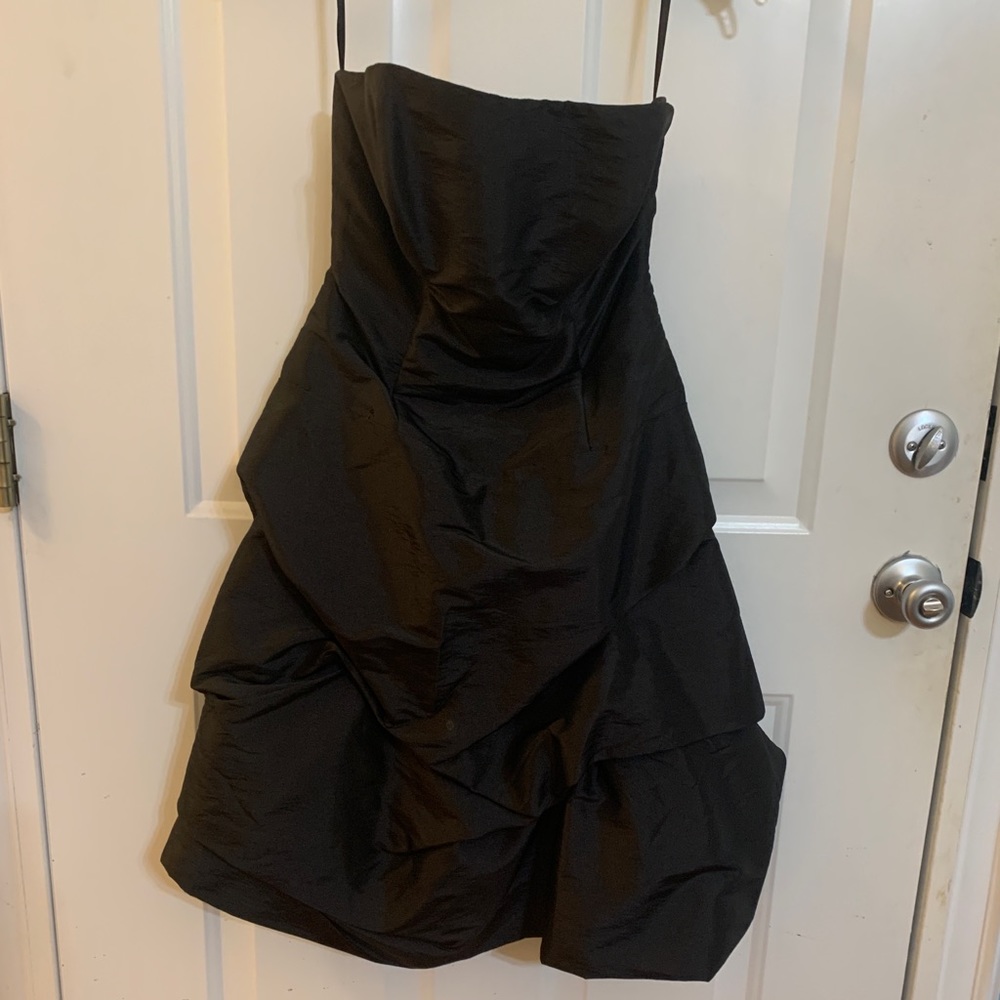 Strapless black dress with ribbon corset back size 10. Worn twice.